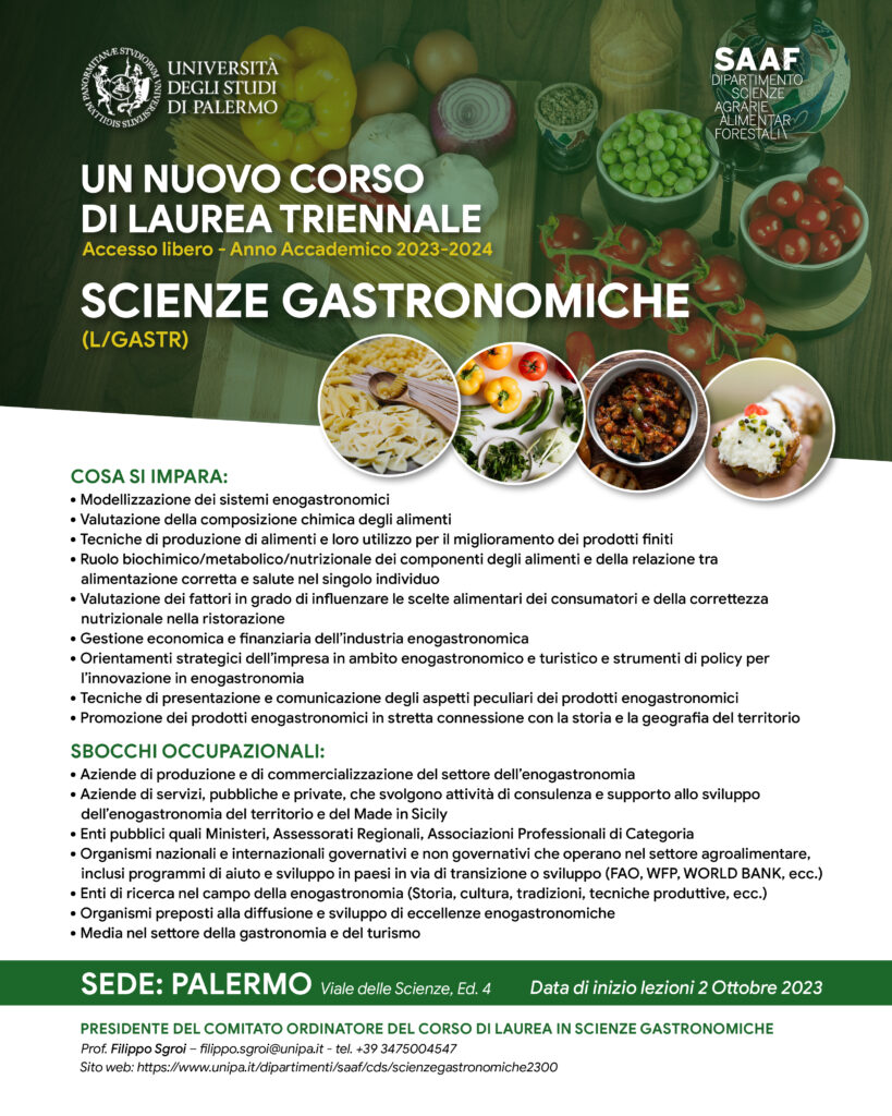 Locandina Scienze Gastronomiche - UNIPA